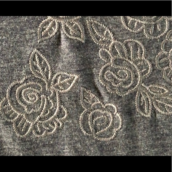 LOGO Lounge Top XS Jersey Knit Chiffon Flared Hem Embroidered Boho Pullover - Picture 12 of 12